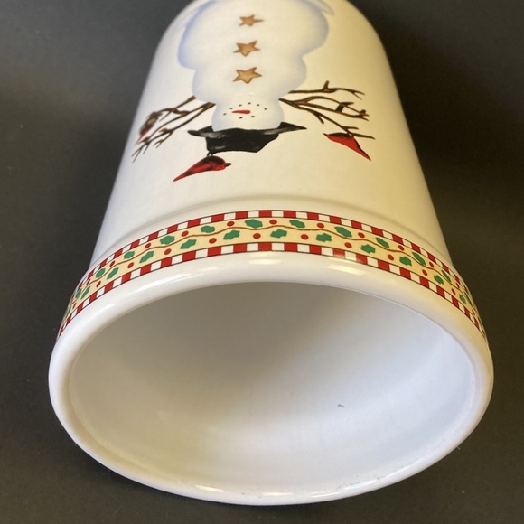 Debbie Mumm Snowman w/Baseball Cap Utensil Holder Jar Sakura Crock Christmas VTG - Picture 6 of 10